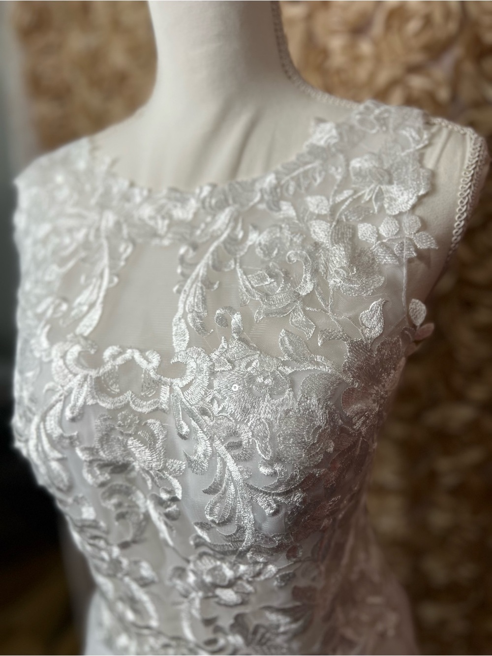 Embroidered Lace Illusion Neckline Wedding Dress Bodice - Ivory